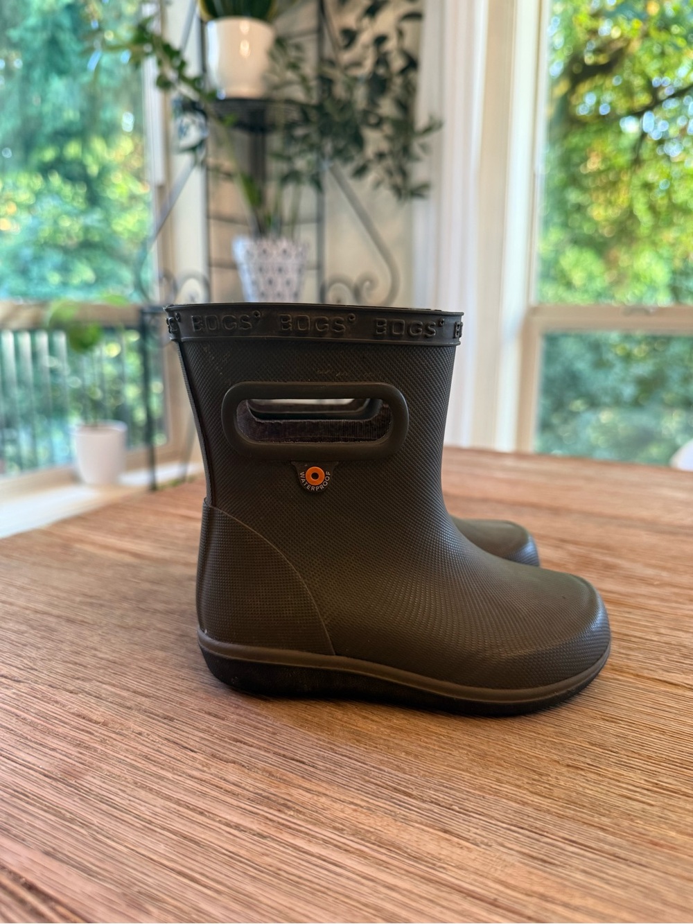 Bogs Kids Olive Rubber Rain Boots with Easy-Grip Handles